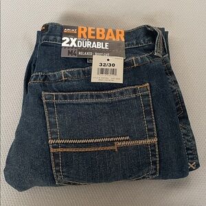New Ariat Work Rebar M4 Relaxed Boot Cut Blue Jeans Encinitas Wash Size 32X30